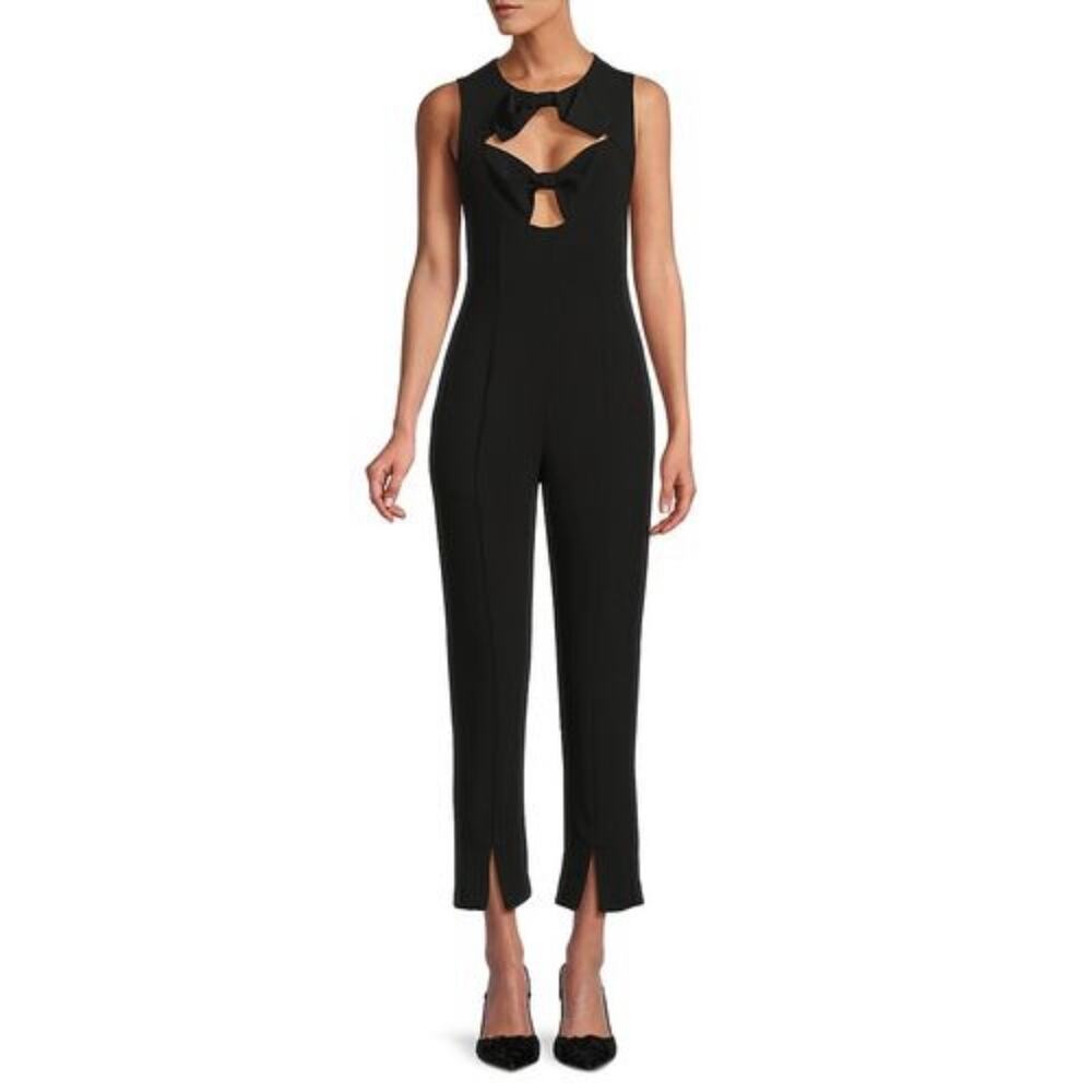 Black Halo Zita Black Bow Slim Leg Sleeveless Evening Jumpsuit Size 0